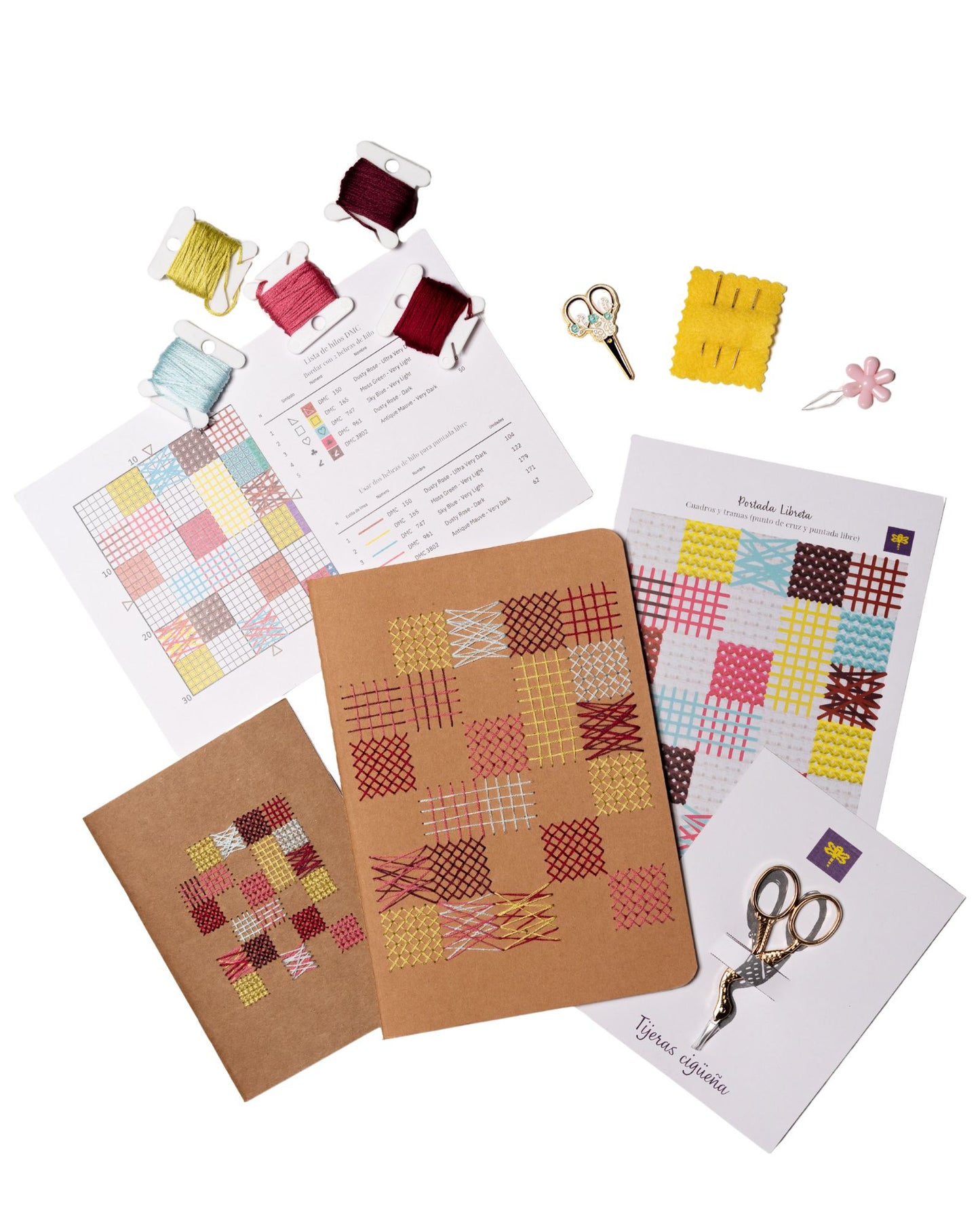 Set para bordar tu libreta - cuadros & tramas (gama amarello)
