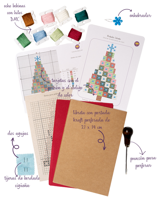 Set para bordar tu libreta -  Pino de Navidad