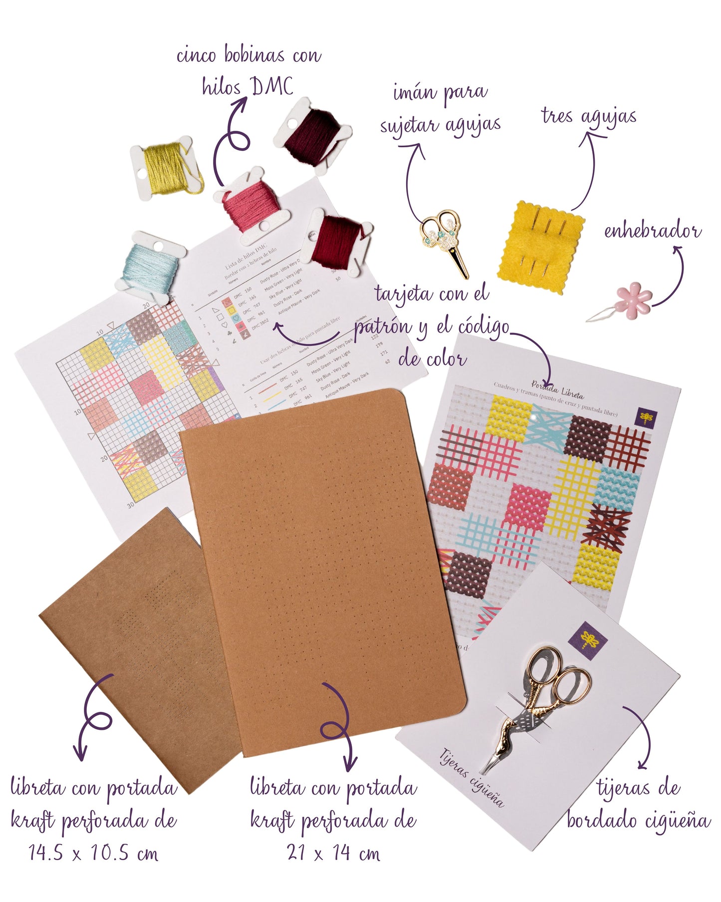 Set para bordar tu libreta - cuadros & tramas (gama amarello)